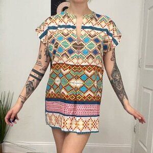 Johnny Was Batwing Sleeve Floral Mini Dress Size M Multicolor